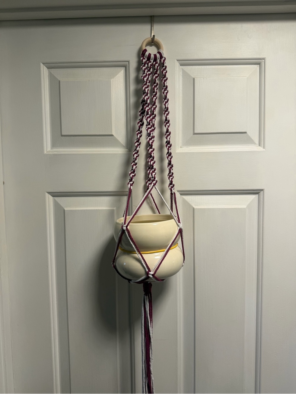 Burgundy and White Macramé Hanger